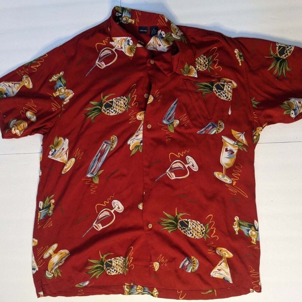 Cherokee Tropical Drink TIKI Hawaiian Red short sleeve mens shirt MARGARITAVILLE